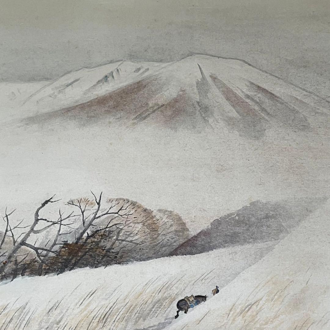 住千代数　掛軸　「晩秋」　サイン落款入り　共箱付き　日本画　雪山　25.5.31