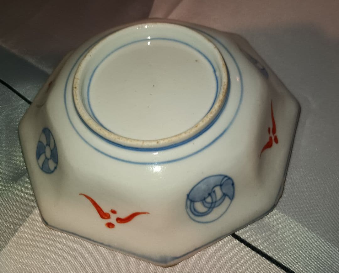 【古伊万里焼】　八角鉢　江戸時代後期　鶴亀　松竹梅　富士の図　金彩赤絵　吉祥文様