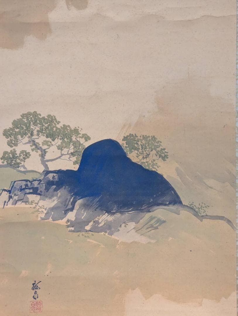 【真作】掛軸　戸室臨泉　山居幽趣図　幽玄なる岩陰の風景美　渋墨濃淡　T161