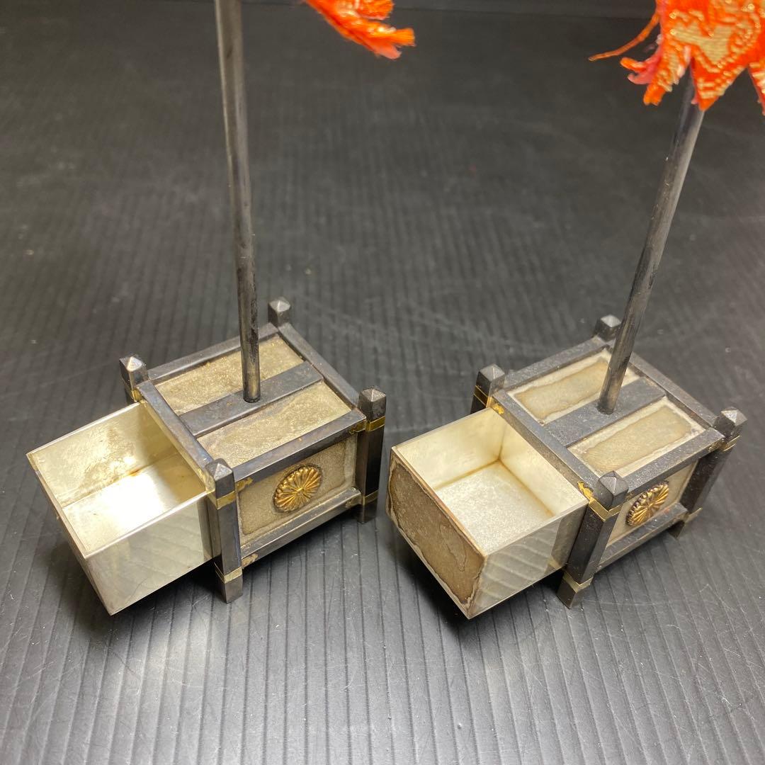 天皇御下賜品　純銀服部製　槍型　菊紋ボンボニエール　一対　東さ8-0208☆2F