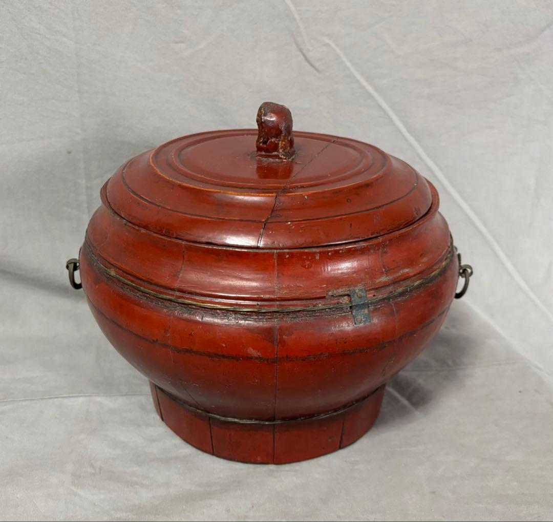 李朝 琉球 朱塗手桶 木製 銅製金具 時代