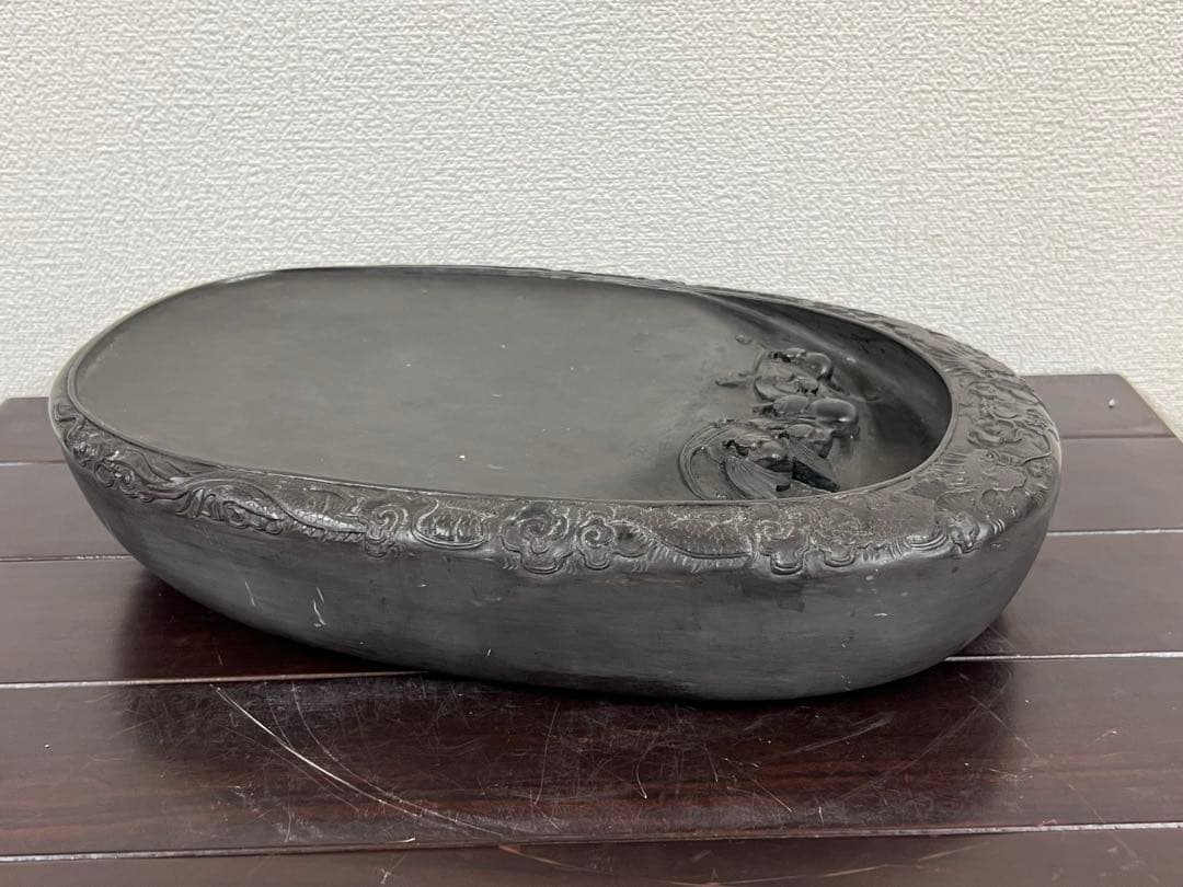 中国古美術　歙州　蝙蝠龍紋硯　硯　書　端渓硯 / 西X-44