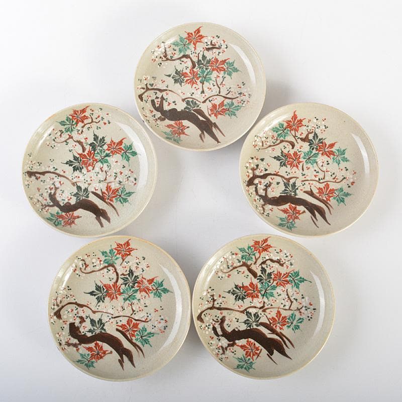 犬山焼　雲綿　紅葉文　手塩皿　小皿　5客　桐箱　M　R7398