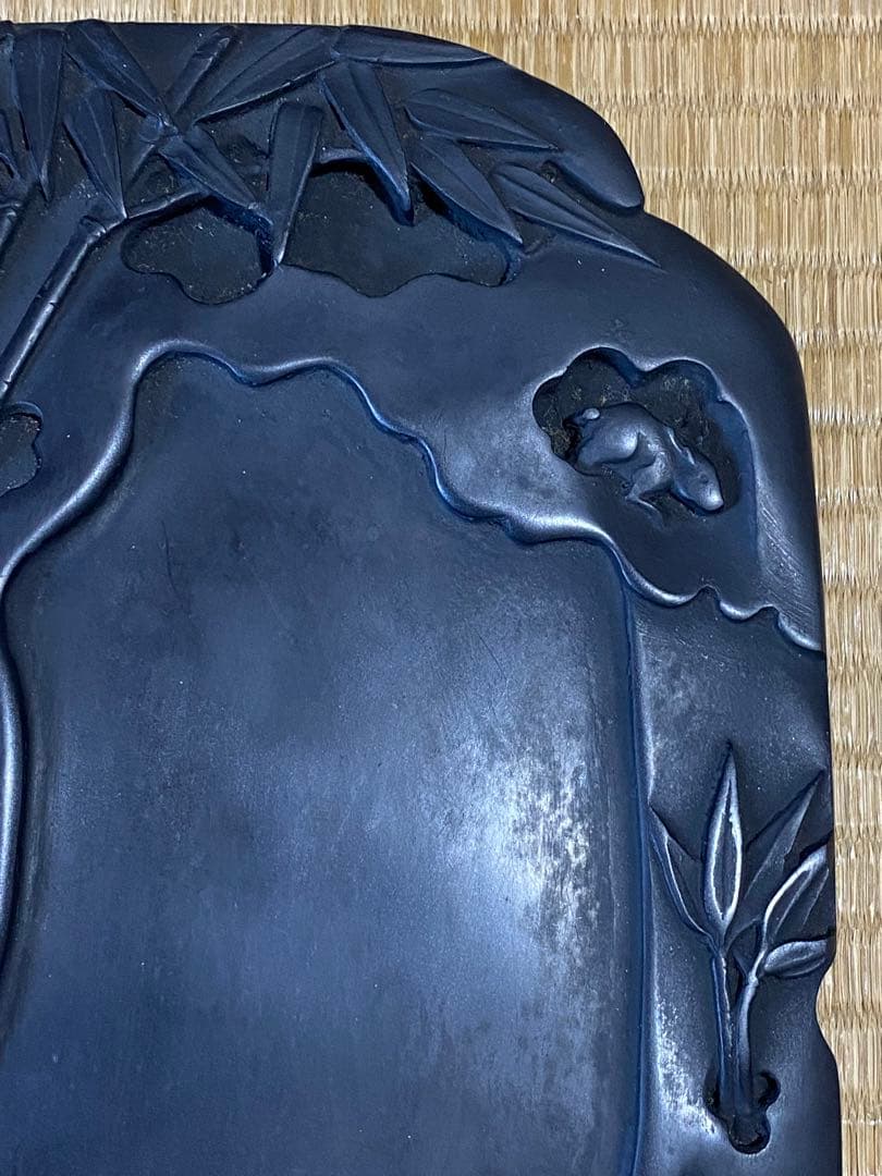 ♦中国？国内産 竹林に鼠 漢詩漢文紋 老硯 古硯 文房四宝 古玩 古美術 骨董品