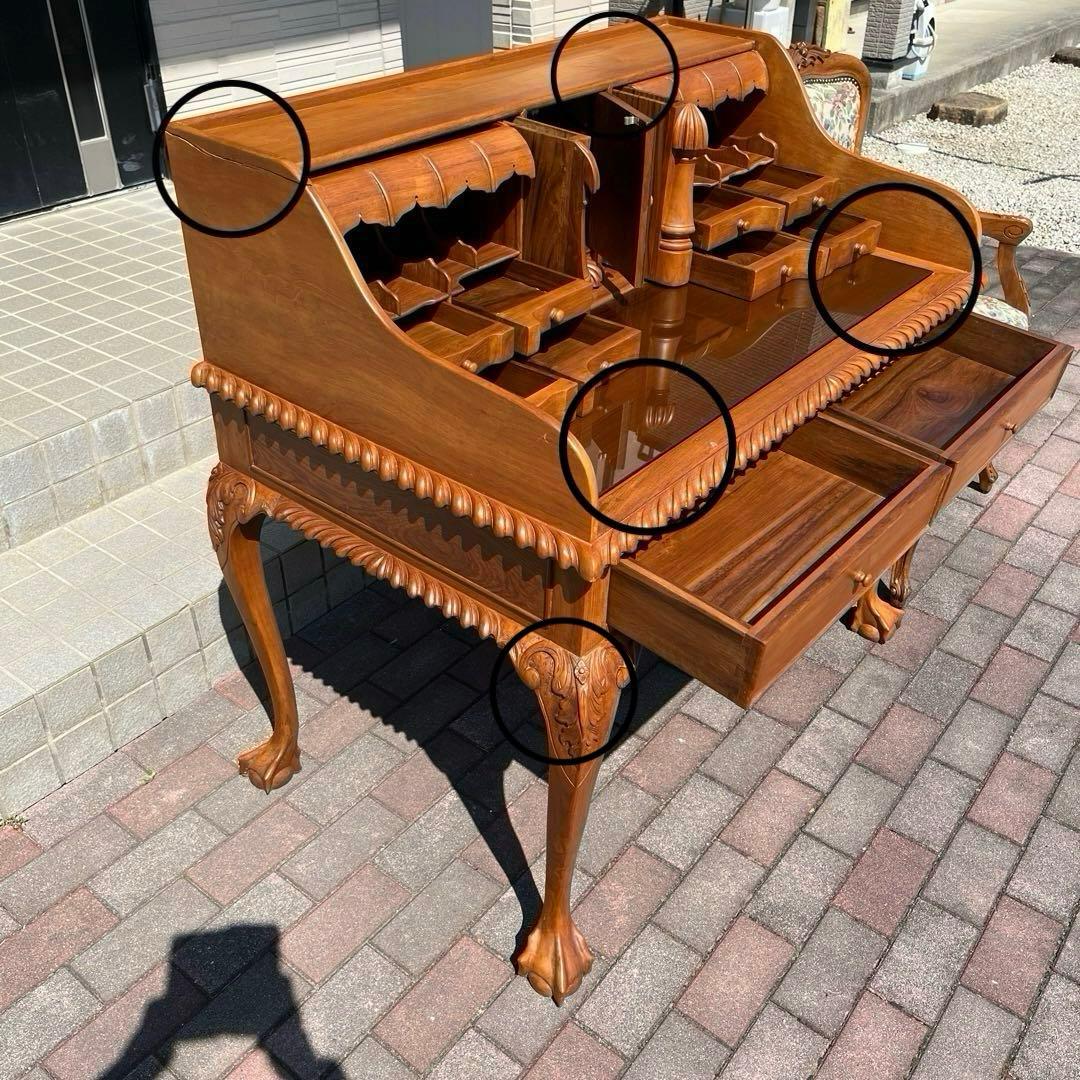 高級 ヨーロッパ アンティーク 猫脚 書斎机 ビンテージ 木製机 豪華 ロココ調