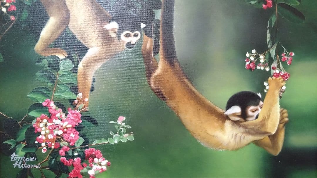 人見友紀　伝説の逃亡画家　油彩画　油絵　猿　リアリズム　12号