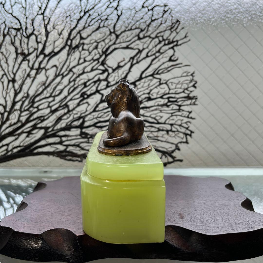 骨董　時代ガラス　希少　練りガラス　モニュメント　ライオン　置き物　ウランガラス