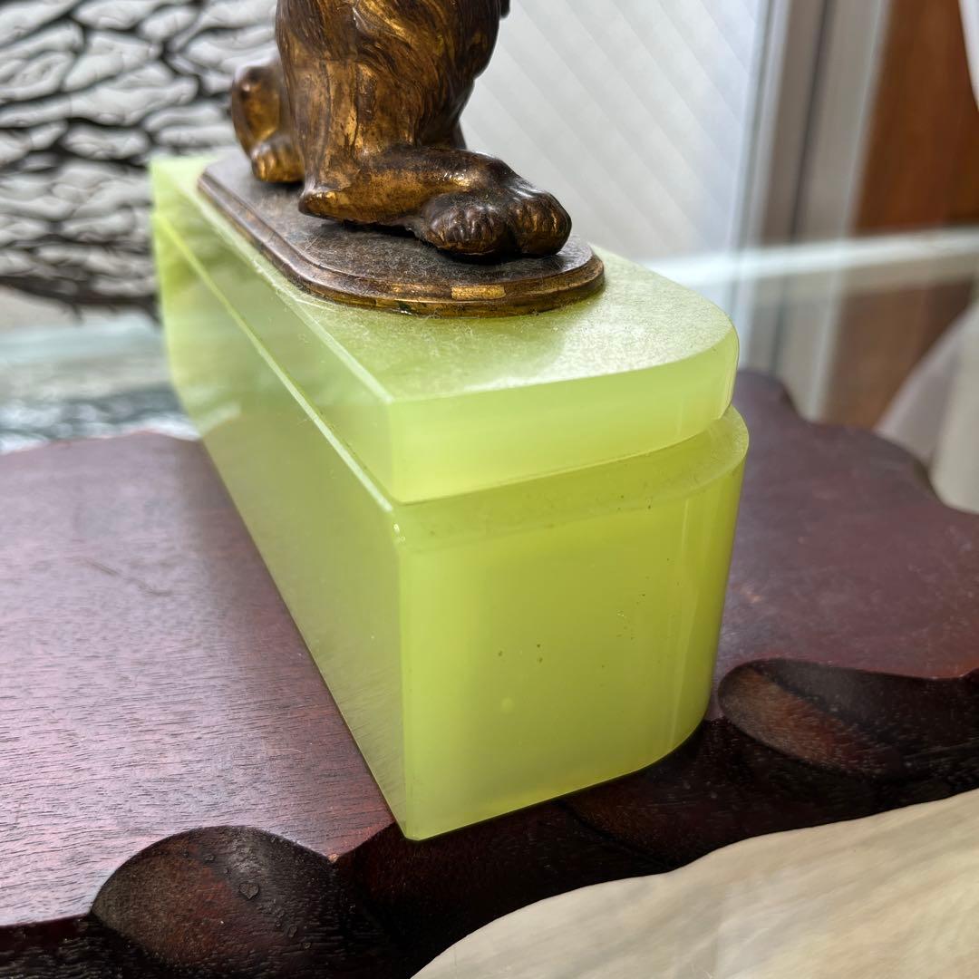 骨董　時代ガラス　希少　練りガラス　モニュメント　ライオン　置き物　ウランガラス