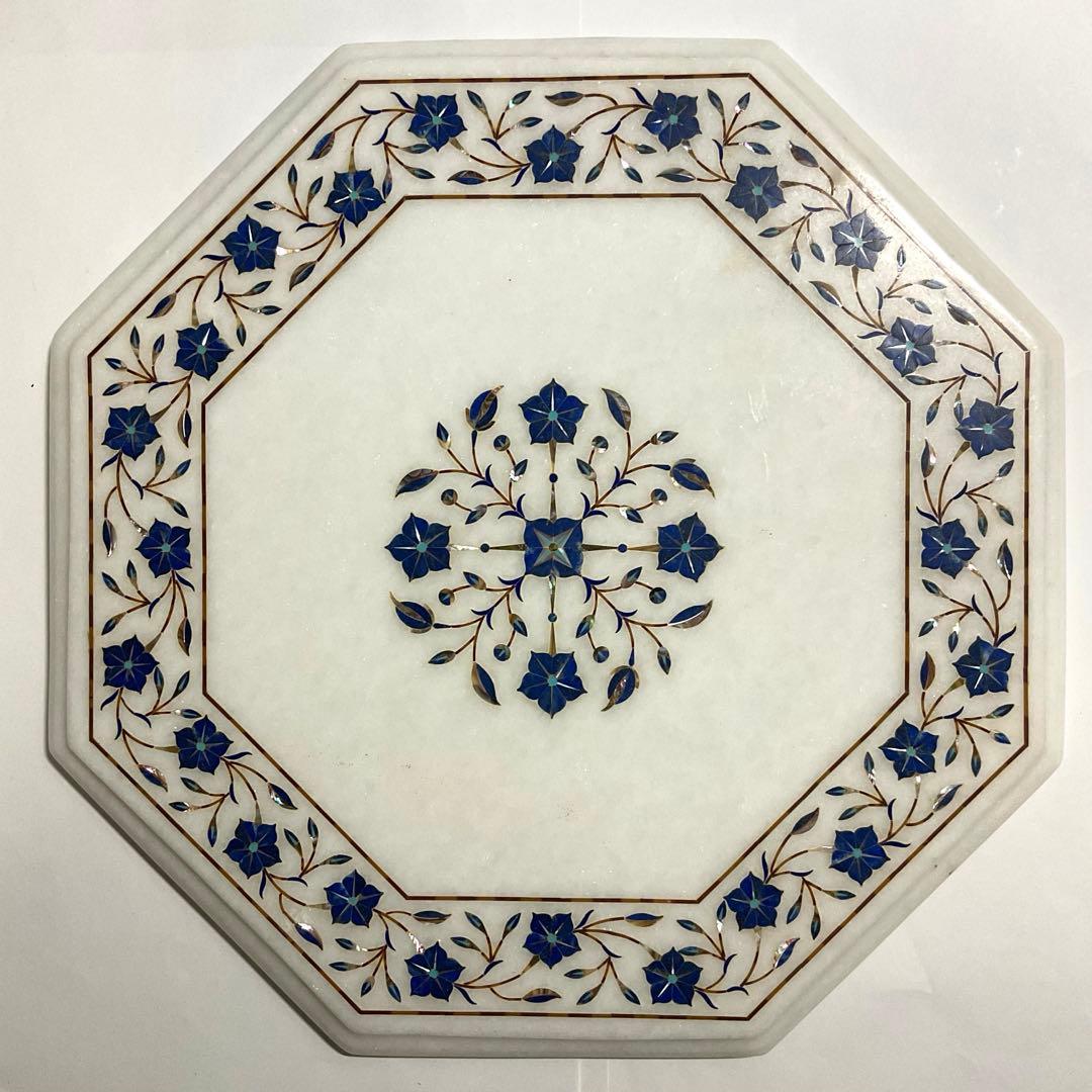 【大判】大理石 象嵌細工 インド工芸 八角形プレート