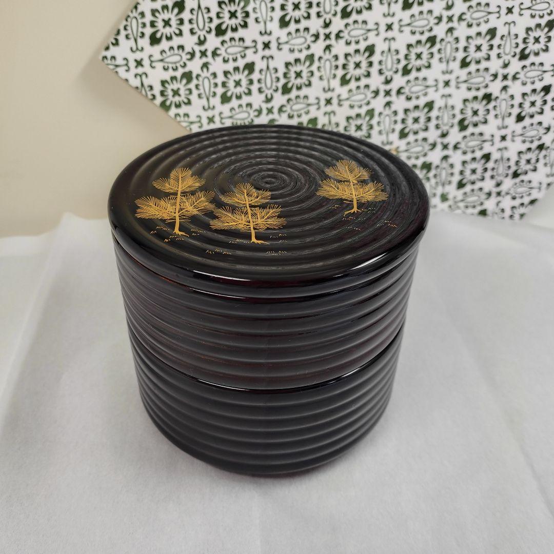 象彦 漆器 若松蒔絵 内朱丸重 二段丸重 菓子器 お弁当箱 宝石箱