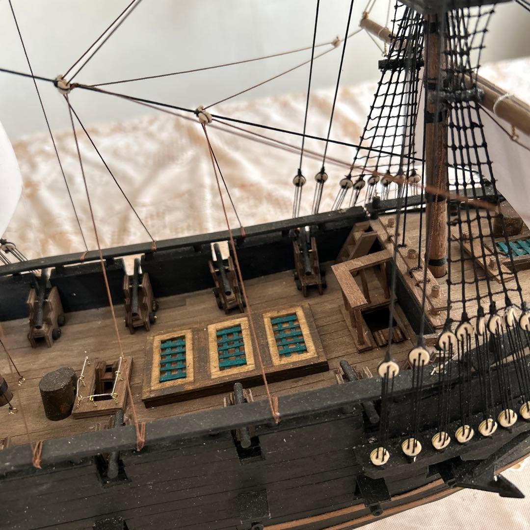 木製帆船模型　船台付き (帆船part2-T) (全てハンドメイド)