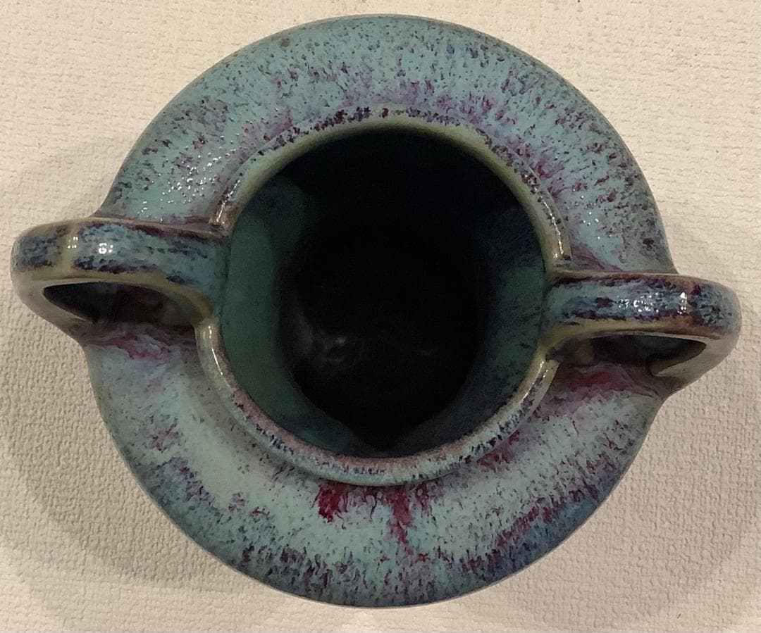 【辰砂】晴雲山　仁松造　花瓶　双耳