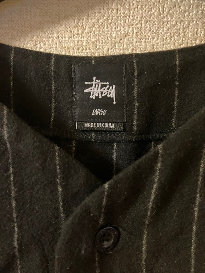 STUSSY ブラックストライプ ベースボールシャツ Lサイズ