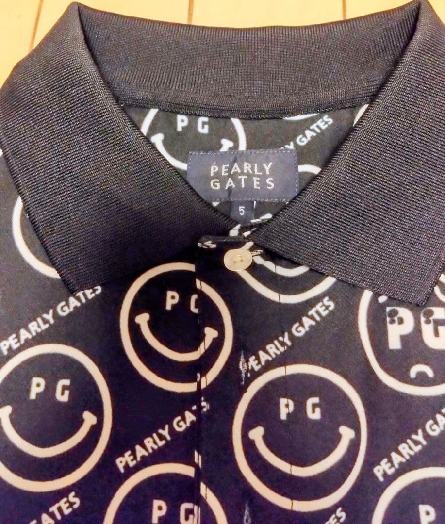 パーリーゲイツ バナナPG SMILE柄ジャージ半袖ポロシャツ ダークネイビー