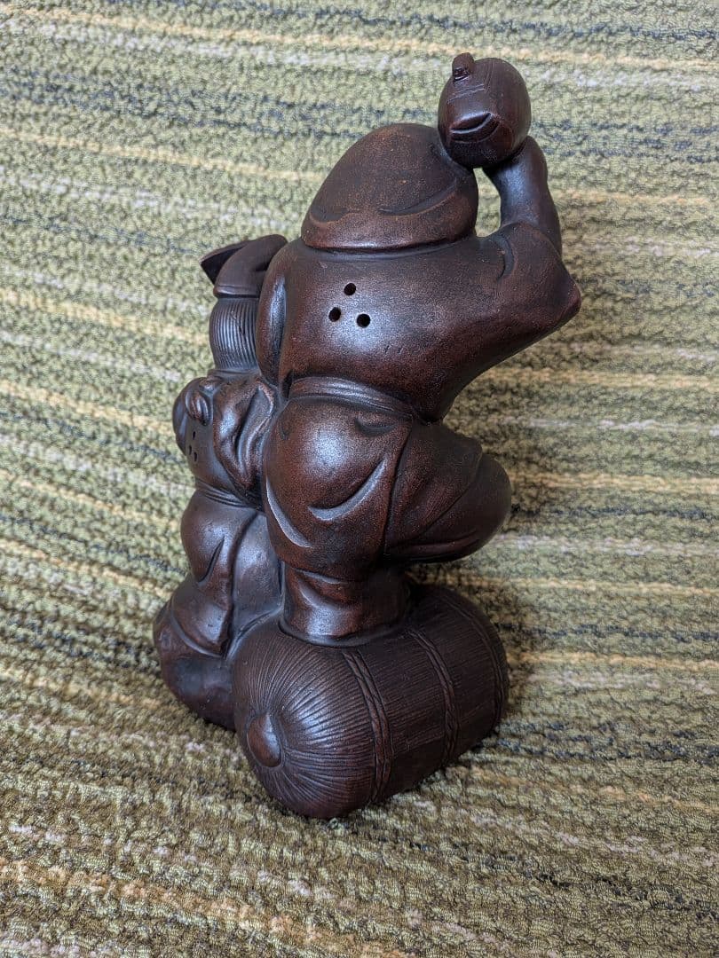古備前焼恵比寿・大黒天座像A15、陶器七福神置物、 工芸品
