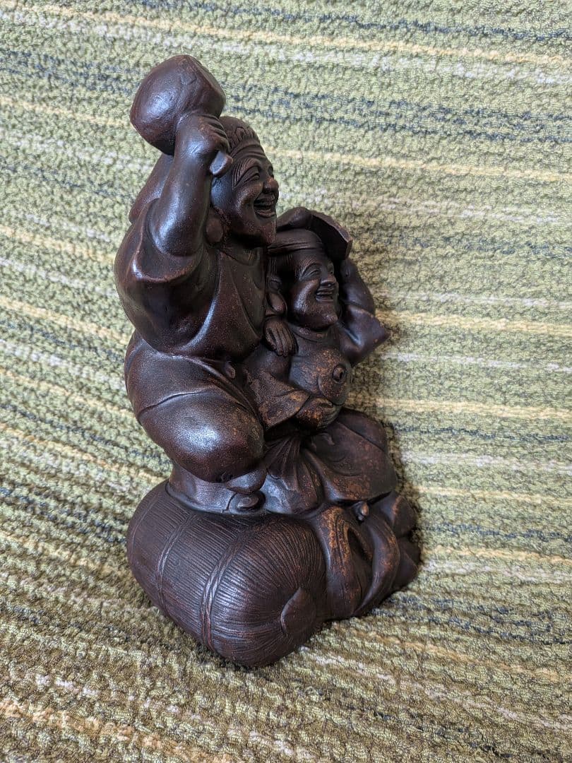 古備前焼恵比寿・大黒天座像A15、陶器七福神置物、 工芸品