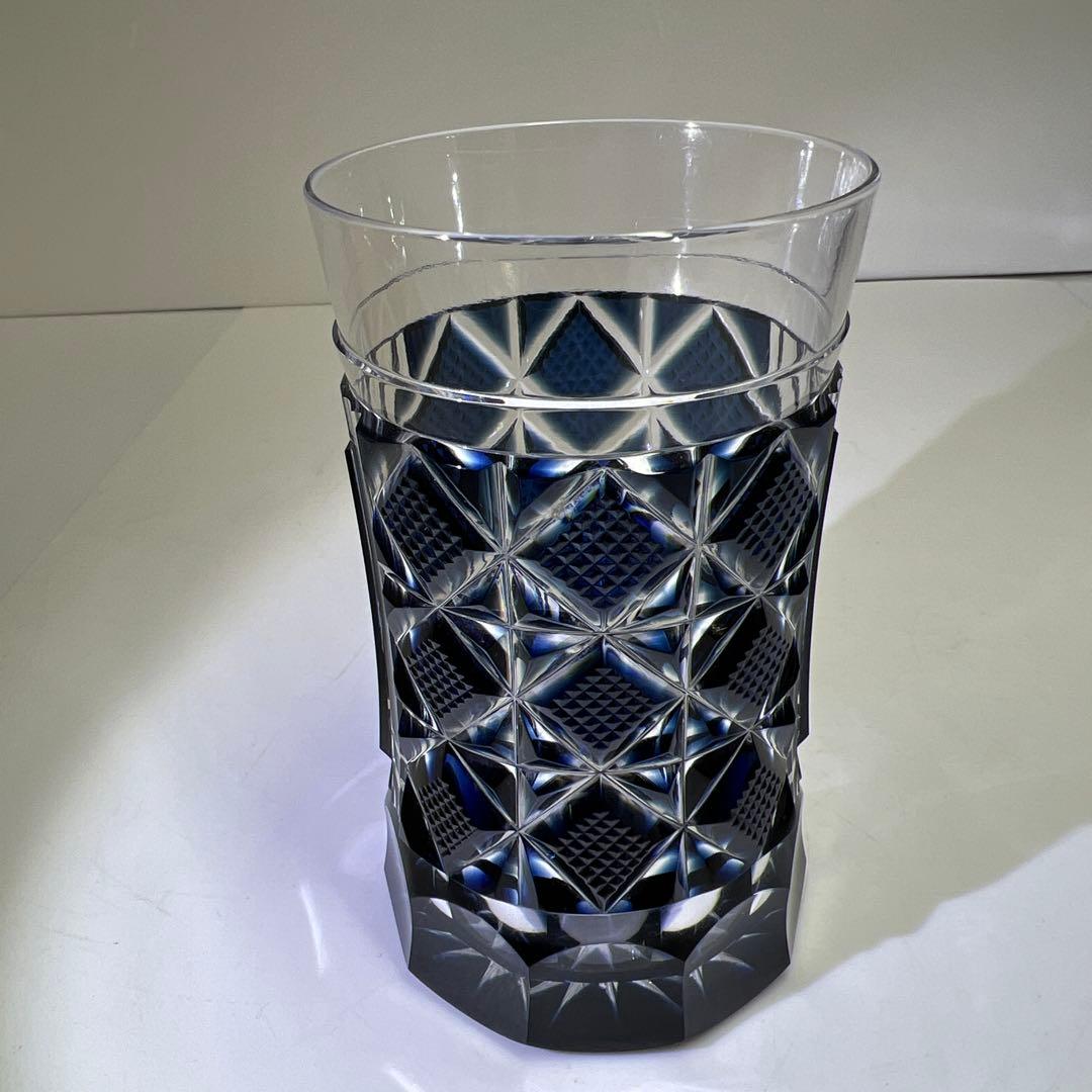 薩摩切子　島津磯斉　色被せ切子ガラス　タンブラーB 共箱　東Y7-1205☆2F