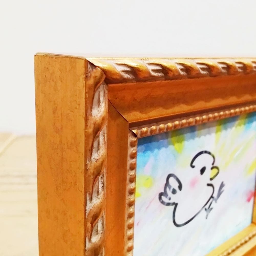 内野隆文　ぴょーん！　ドローイング　素描　鳥　カワイイ　現代アート　額縁　真作