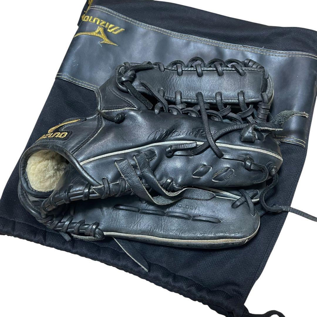 ミズノプロ　軟式グローブ ブラック 収納袋付き
