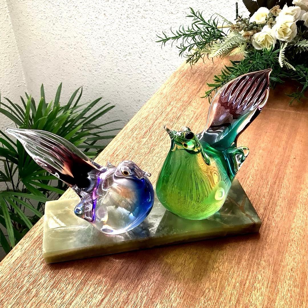 Malti Glass 【Love Birds/ラヴ　バード】台座付　ガラス工芸