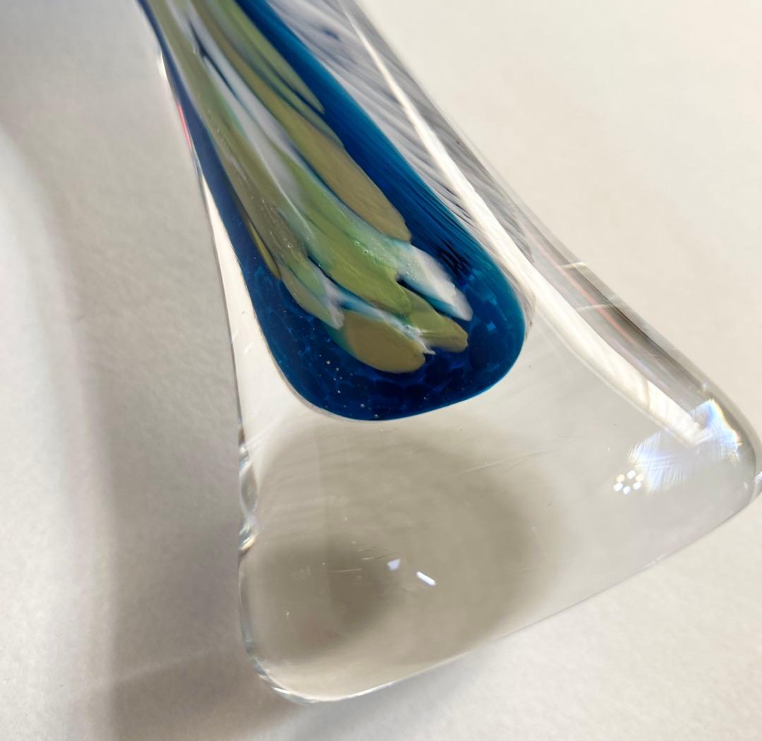 吹きガラス 花瓶 ブルー×ホワイト 約30cm イタリアアート 花器 インテリア