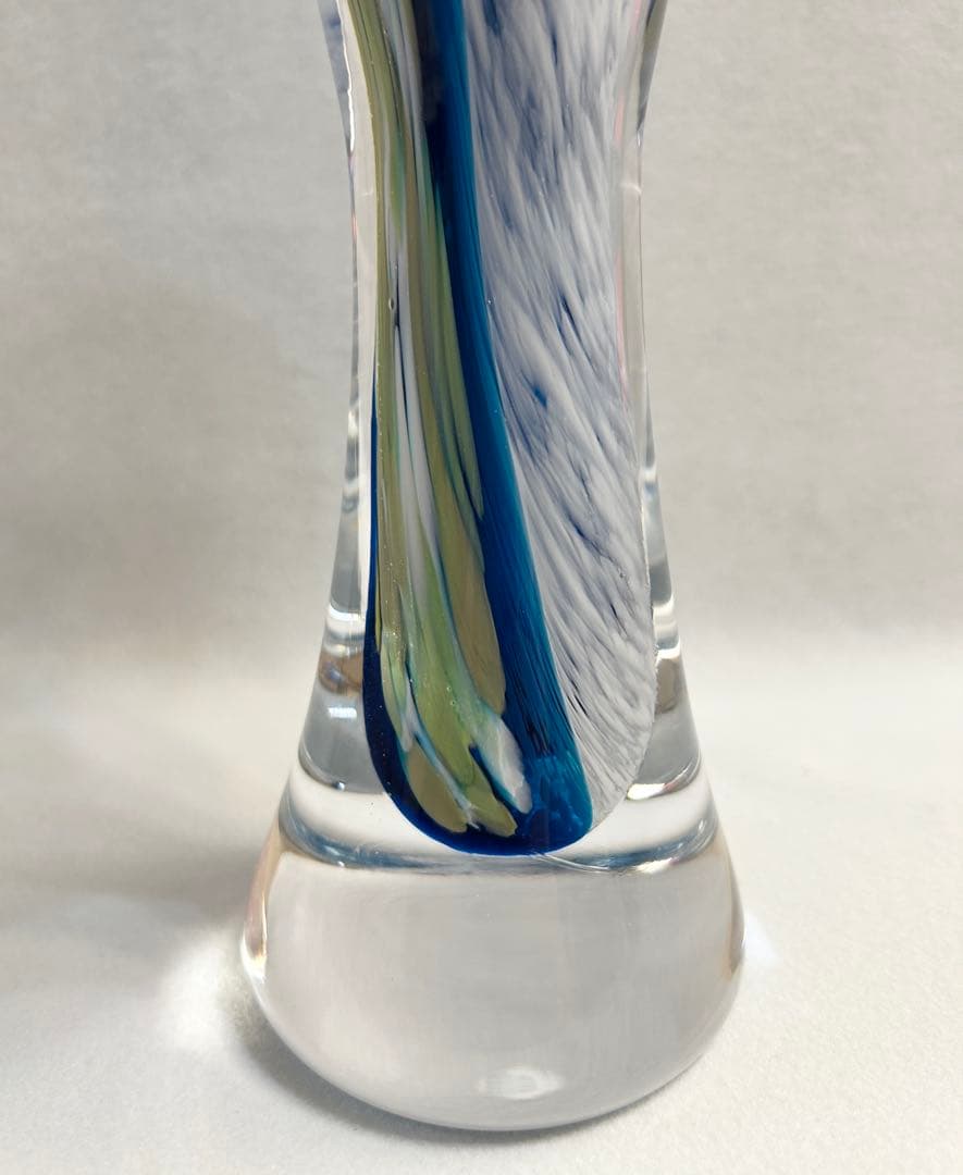 吹きガラス 花瓶 ブルー×ホワイト 約30cm イタリアアート 花器 インテリア