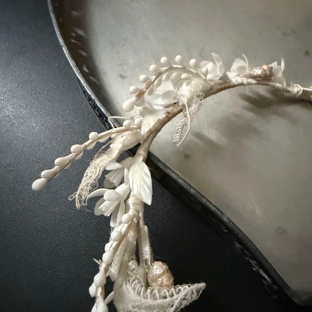 ワックスフラワーティアラ　マリアージュ　フランスアンティーク　花冠　ヘッドドレス