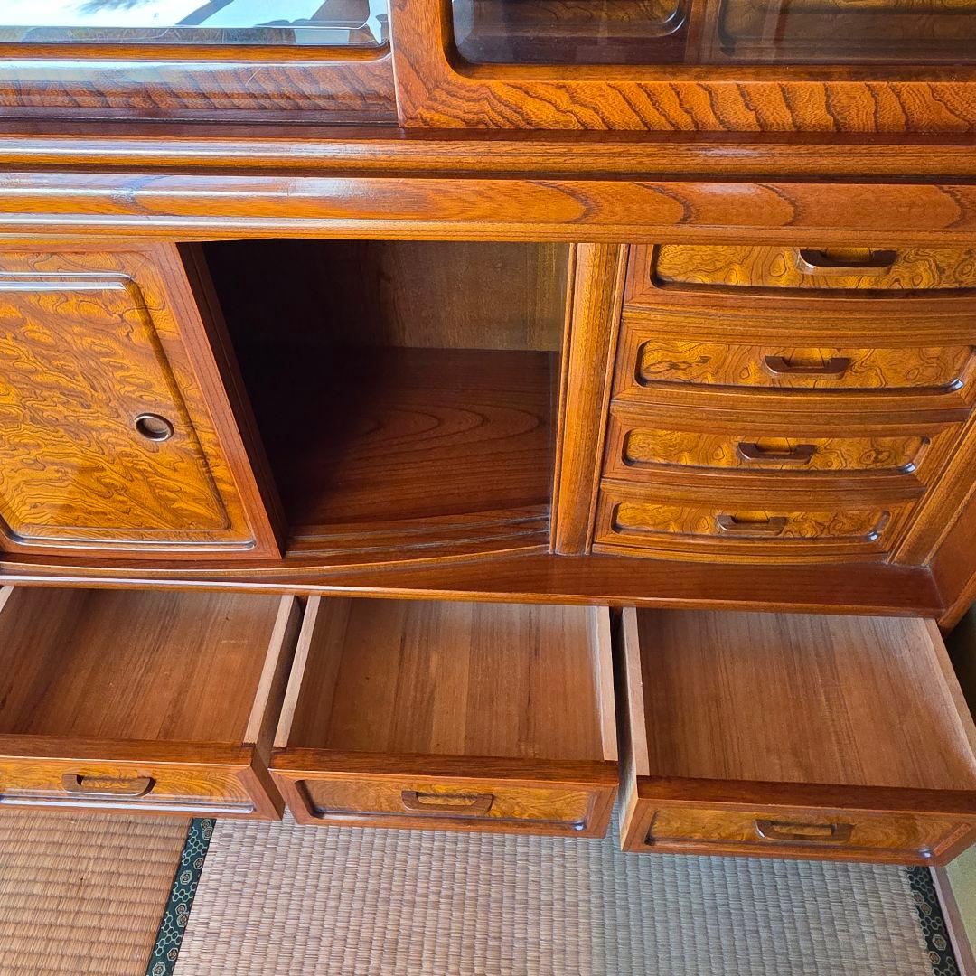 茶箪笥　欅　ケヤキ　和風収納棚 ガラス扉付き　アンティーク風　高さ約175㎝