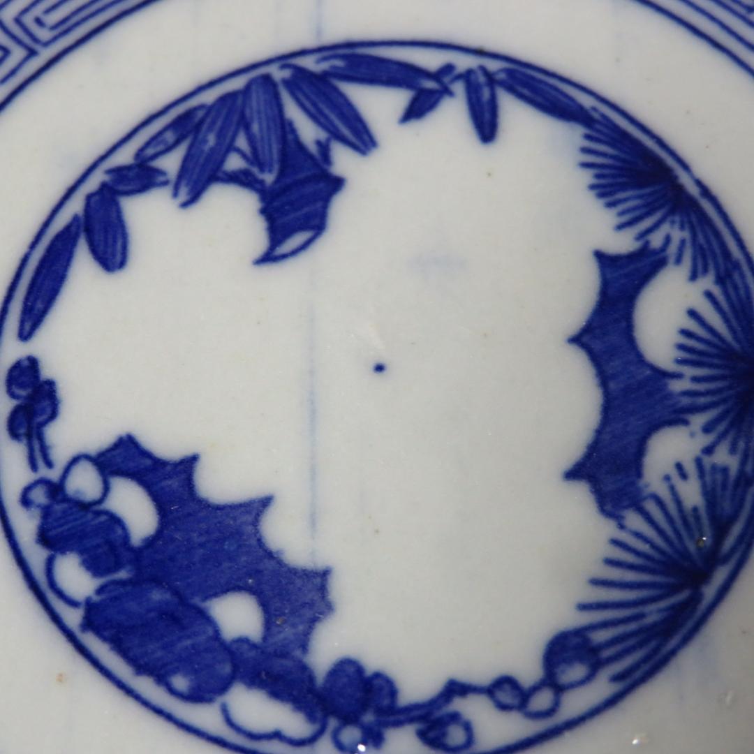 なます皿 5客 松竹梅 色絵付 見込印判 唐草 花文様 明治 木箱