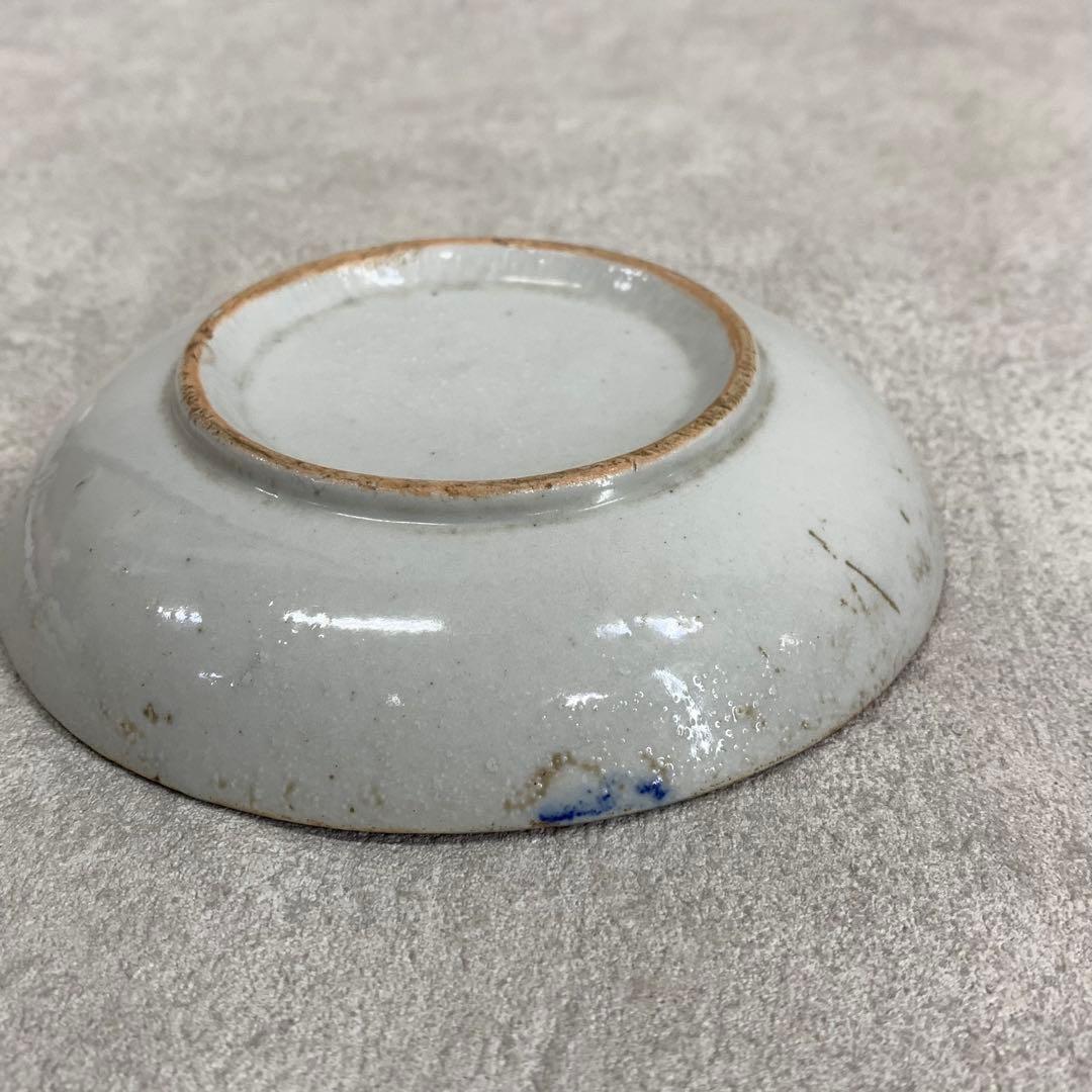 小皿 象の目が・・ 山仁製 サーカス象 図変わり印判 明治大正 レトロ 青 A