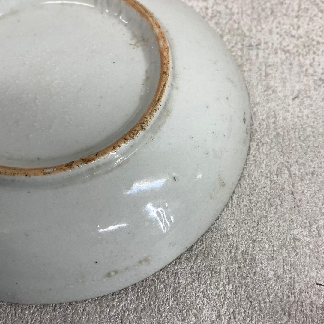 小皿 象の目が・・ 山仁製 サーカス象 図変わり印判 明治大正 レトロ 青 A