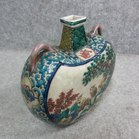 九谷焼 遍壷 [B24198] 青手 唐人風景図 アンティーク 古玩 古美術