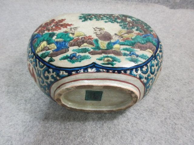 九谷焼 遍壷 [B24198] 青手 唐人風景図 アンティーク 古玩 古美術