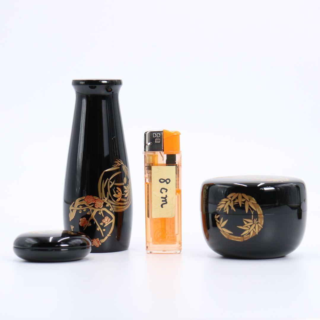 丸紋四君子蒔絵茶箱三つ組 染付山水絵二点揃 桐箱/布付 茶道具　FR81　SS1