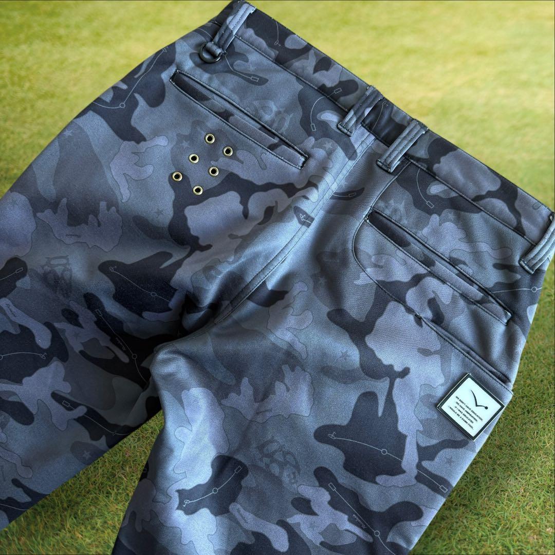 裏起毛　ラッセルノ　パンツ　迷彩　総柄　M〜L相当　白　黒　グレー　蓄熱　暖パン