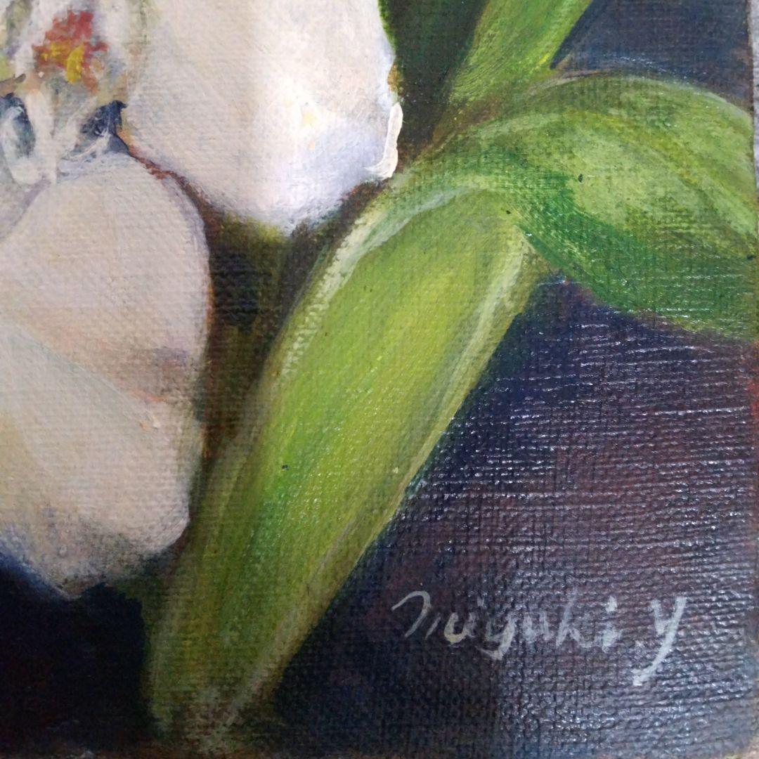 胡蝶蘭SMサイズ、保田三友紀の油絵作品。高級新品木製黒鉄 額縁付き