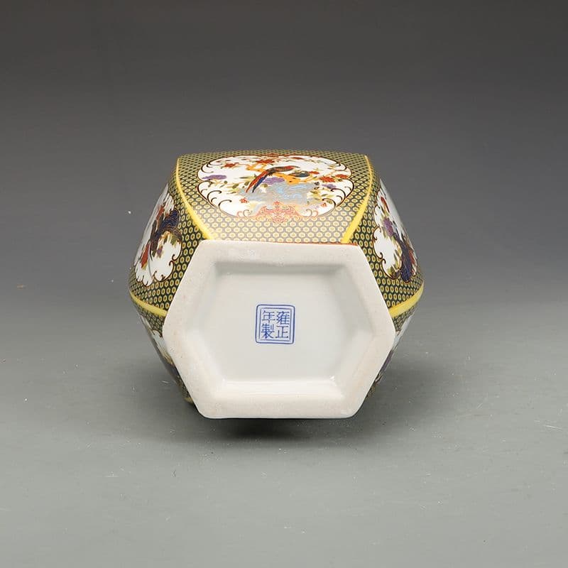 清雍正蒔金花鳥六方瓶 景徳鎮 陶磁器 装飾品 現代工芸品 美術品 置物