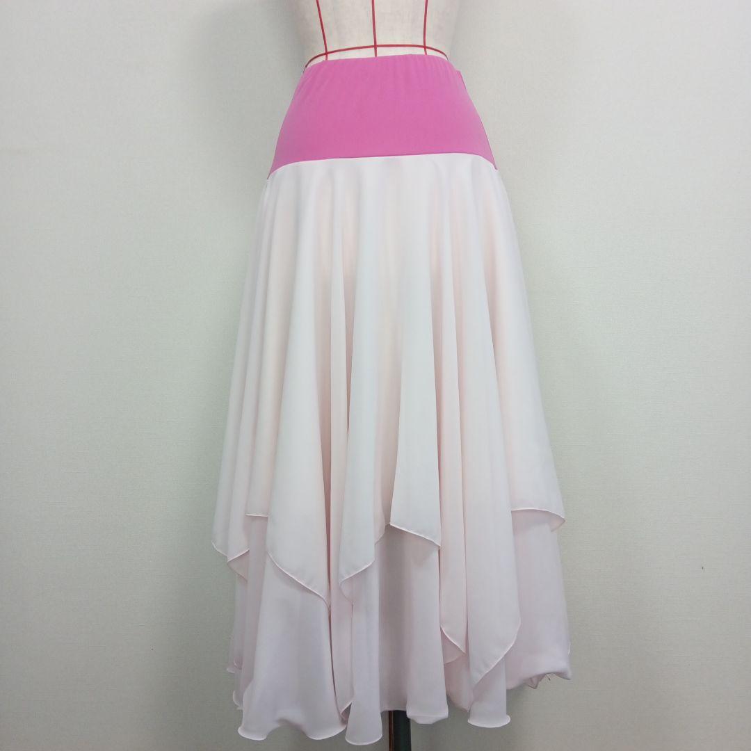 お値下げ　ハンドメイド　社交ダンス　ベビーピンクシフォン　セットアップ　ドレス