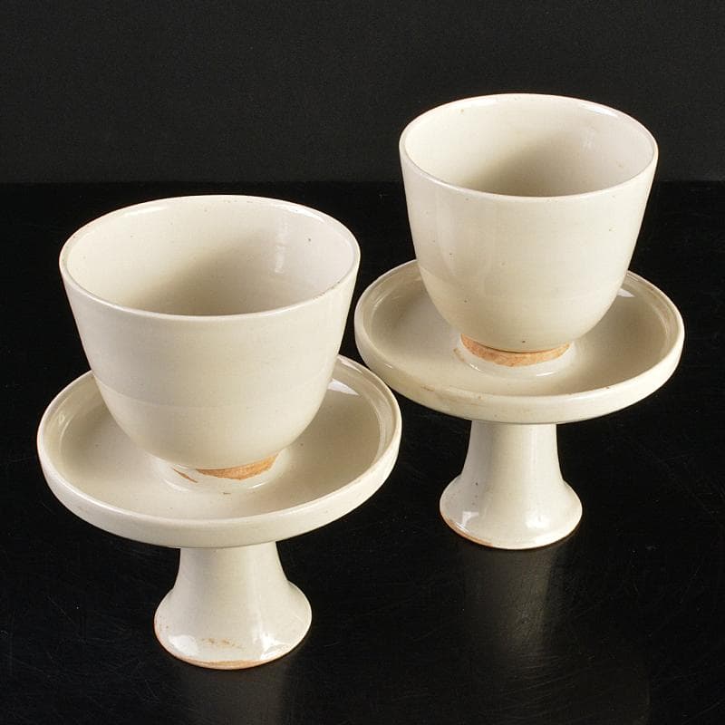 中国　定窯　白磁　杯　杯台　一對　在銘　D　7267E