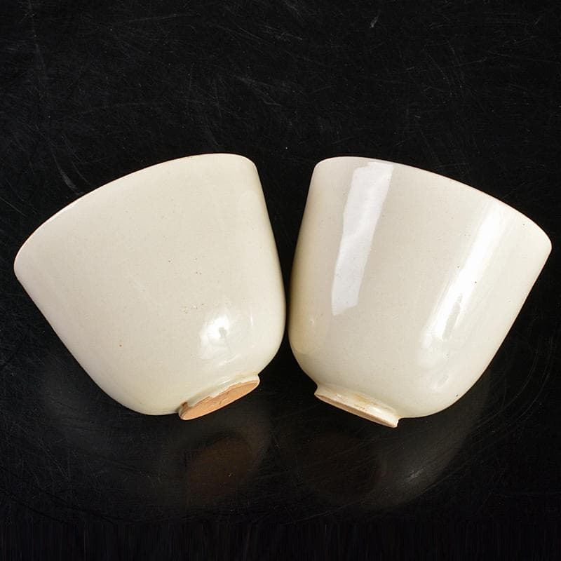 中国　定窯　白磁　杯　杯台　一對　在銘　D　7267E