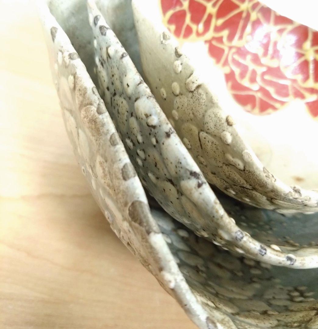 京焼　清水七兵衛作　三ツ組　向付け　清水七兵衛七角印　三ツ組鉢