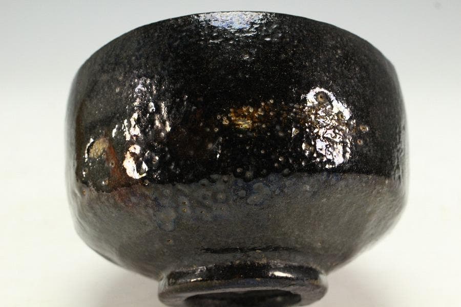 茶道具 四代 清水六兵衛 六居作 黒楽 富士茶碗 共箱(K-XA950)