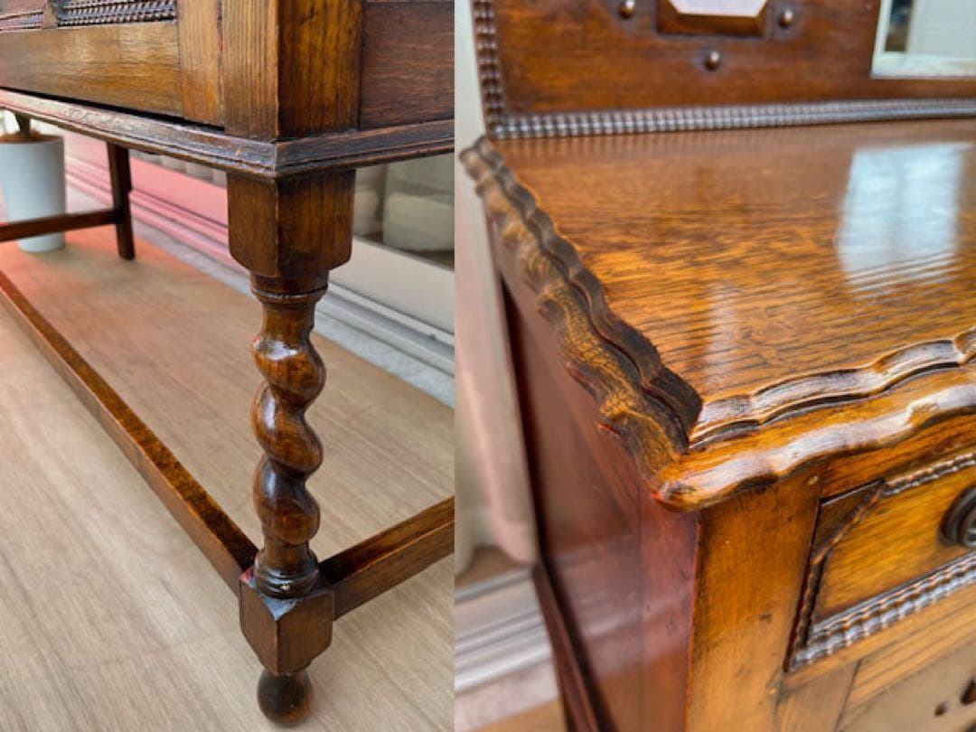 イギリス　アンティーク　キャビネット　ミラーバックサイドボード　ヴィンテージ