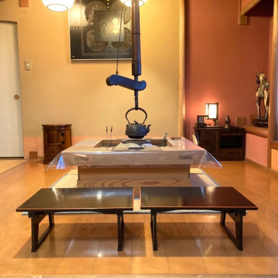 二月堂机 座卓 ちゃぶ台 文机 食卓 折り畳み 2台 木製 漆塗 和風 レトロ