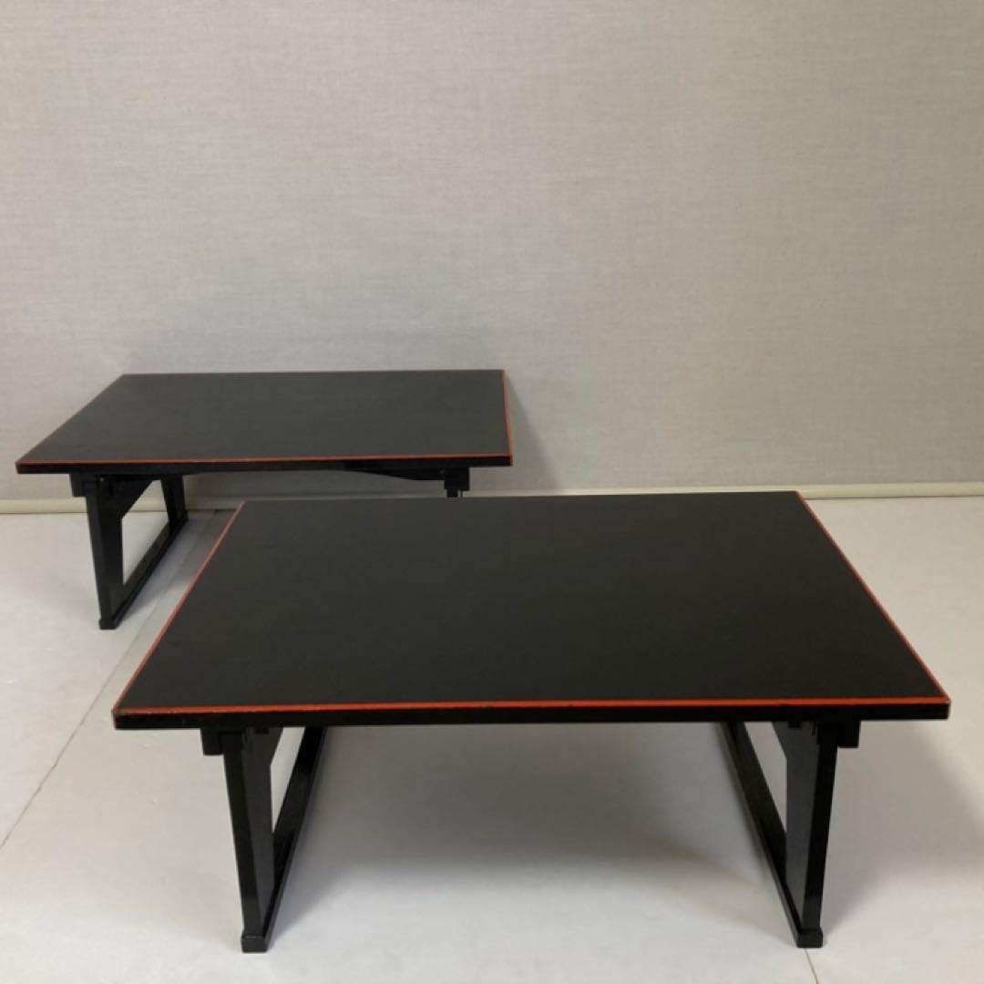 二月堂机 座卓 ちゃぶ台 文机 食卓 折り畳み 2台 木製 漆塗 和風 レトロ