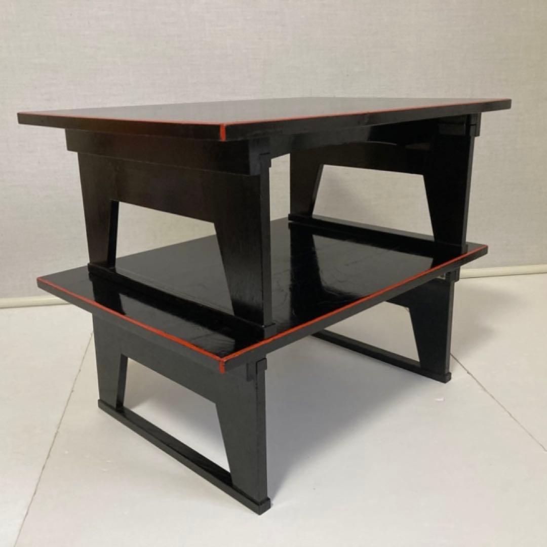 二月堂机 座卓 ちゃぶ台 文机 食卓 折り畳み 2台 木製 漆塗 和風 レトロ