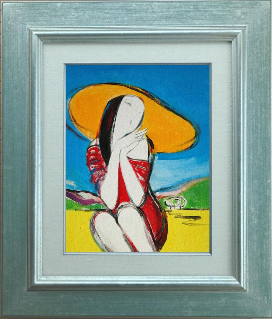 油絵 菅家令子 絵 絵画インテリア額付(白) F3-010511 女性 夢子さん