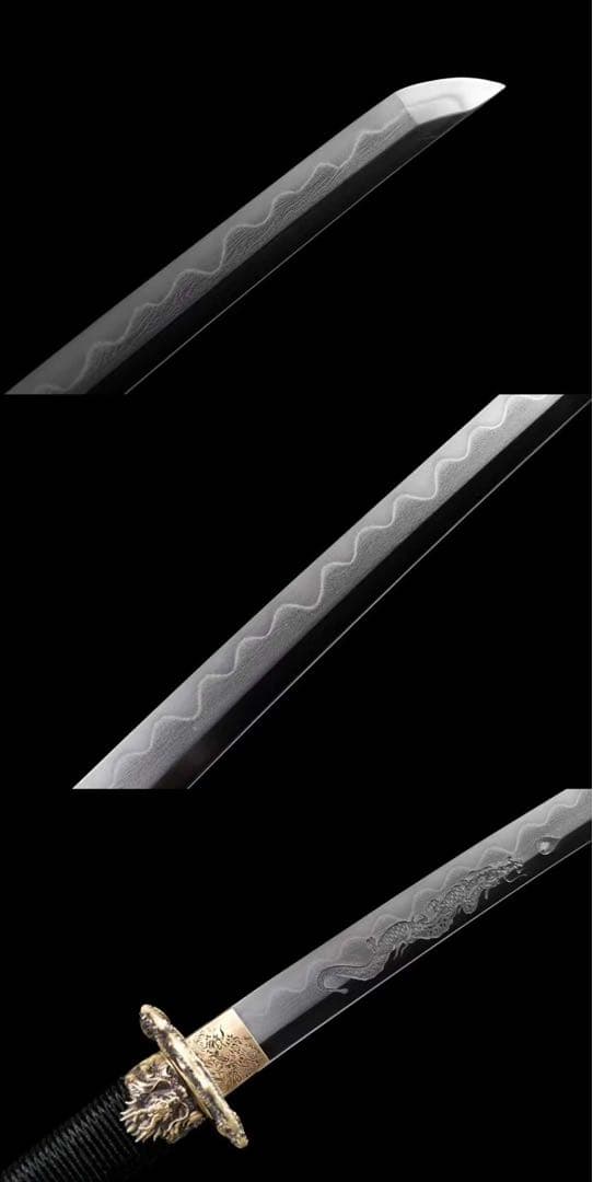 古龍野太刀 高級本格居合刀 三色研 龍神図 彫物 大漆鞘 稽古