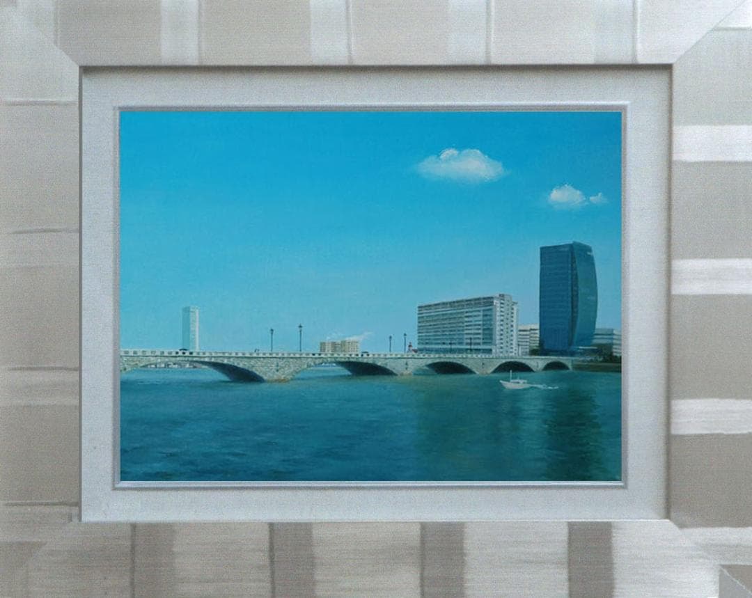 油絵 菅家令子 絵 絵画インテリア F6-080214 風景 万代橋 新潟 風景