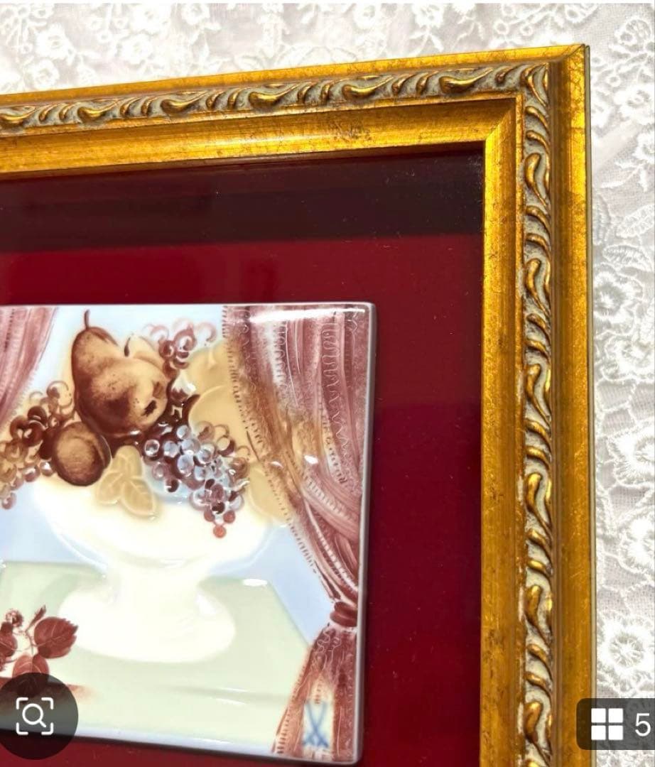 ★マイセン★陶板★フルーツ8.5㎝★新品未使用★一級品★【額装品17.5㎝】★